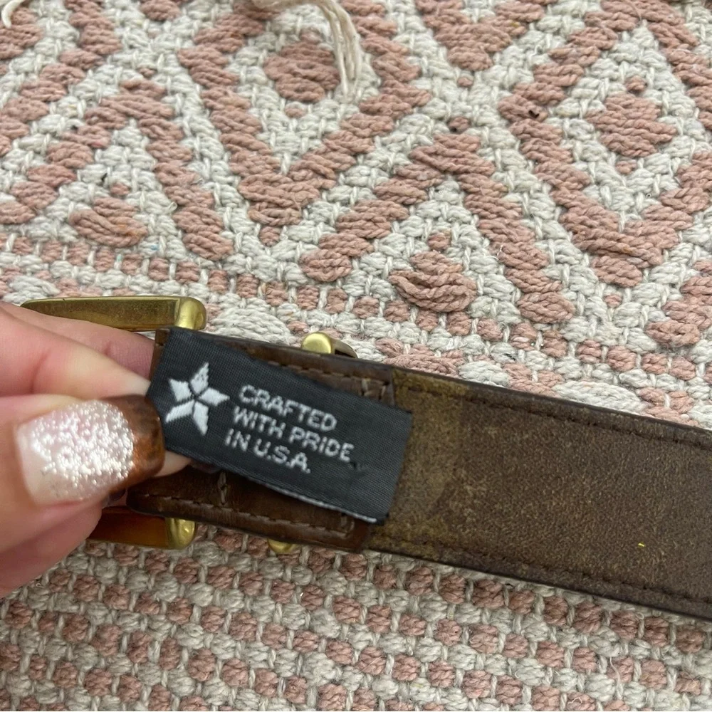 Vintage Brown Leather Belt with Brass Buckle - Picture 10 of 15